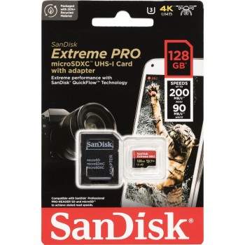 SanDisk Extreme Pro microSD 128GB+SD Adpt 200MB/s A2 V30 UHS-I U3