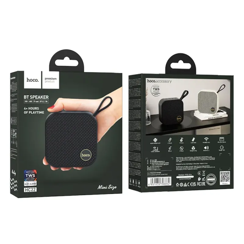 Hoco HC22 Φορητό Ηχείο Wireless Auspicious Sports BT 5.2 1200mAh 5W με FM, TF card, USB, AUX Μαύρο
