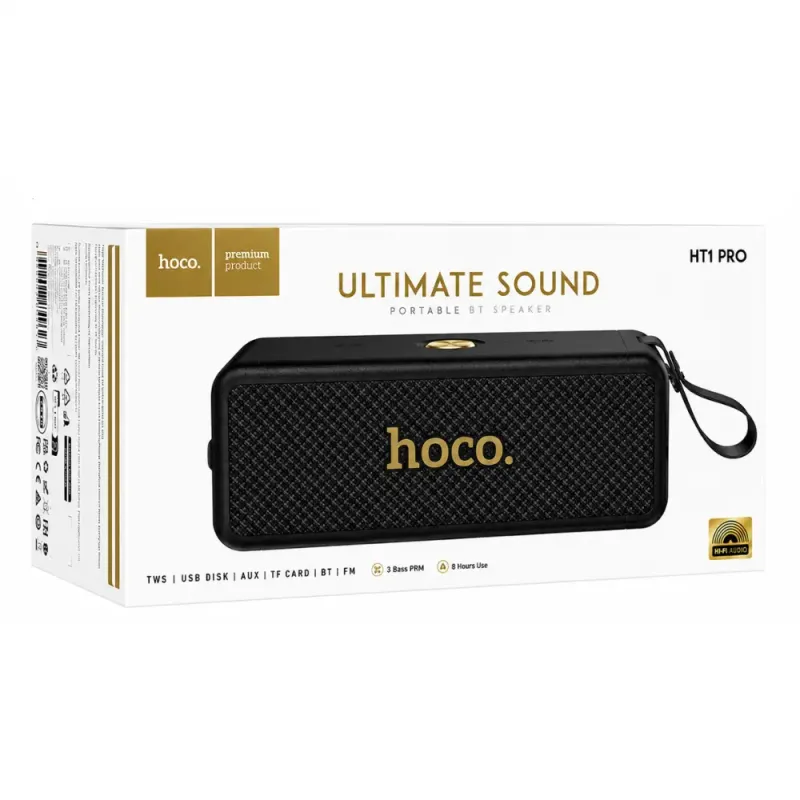 Hoco HT1 Pro Φορητό Ηχείο Wireless Marquis v5.4 TWS 16W 2400mAh FM MicroSD USB AUX Μαύρο