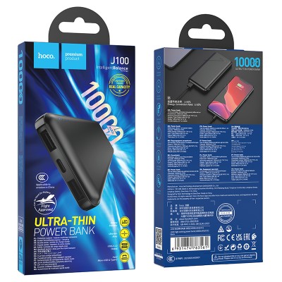 HOCO J100 Power Bank 10000 mAh, High-ranking  black