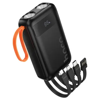 Hoco J151 Power Bank Spirit 10000mAh με 4 Καλώδια Φόρτισης, Φακό και LED Ένδειξη Μαύρο