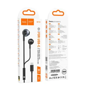 Hoco M115 Hands Free Sagacious USB-C Universal Earphones Hi-Fi Stereo με Μικρόφωνο Μαύρα 1.2m