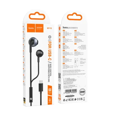 Hoco M115Hands Free Sagacious USB-C Universal Earphones Hi-Fi Stereo με Μικρόφωνο Μαύρα 1.2m