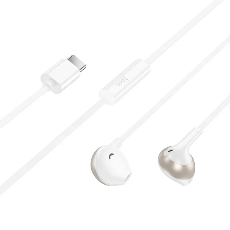Hoco M115 Hands Free Sagacious USB-C Universal Earphones Hi-Fi Stereo με Μικρόφωνο Λευκά 1.2m Συμβατά με Όλες τις USB-C Συσκευές