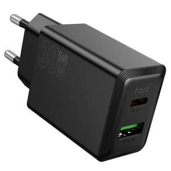 HOCO 220V 30W, GaN, USB-A + USB-C, Nuevo /black/ - N71