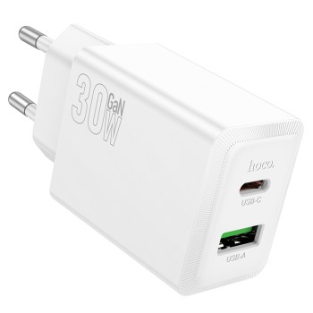HOCO 220V 30W, GaN, USB-A + USB-C, Nuevo /white/ - N71