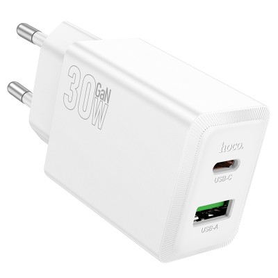 HOCO 220V 30W, GaN, USB-A + USB-C, Nuevo /white/ - N71