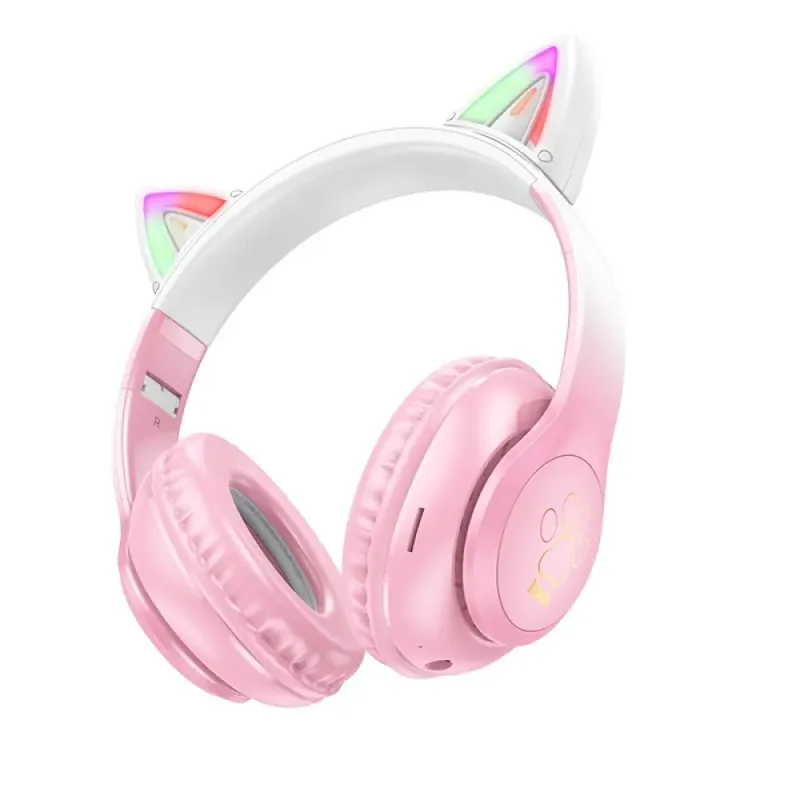 Hoco W42 Wireless Ακουστικά Stereo Cat Ears 400mAh Micro SD και AUX Cherry Blossom