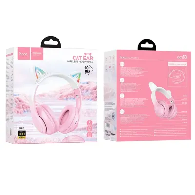 Hoco W42 Wireless Ακουστικά Stereo Cat Ears 400mAh Micro SD και AUX Cherry Blossom