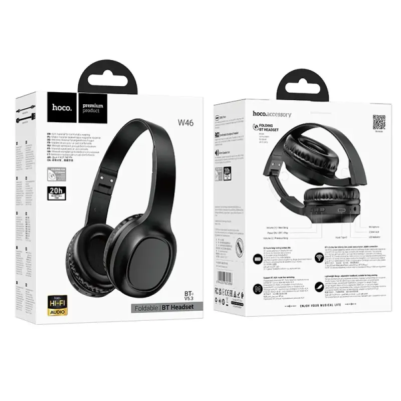 Hoco W46 Wireless Ακουστικά Stereo Charm V5.3 200mAh AUX Μαύρα