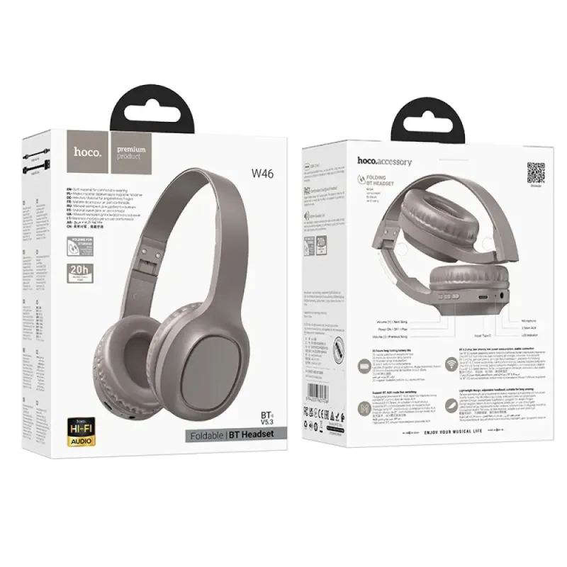 Hoco W46 Wireless Ακουστικά Stereo Charm V5.3 200mAh AUX Καφέ