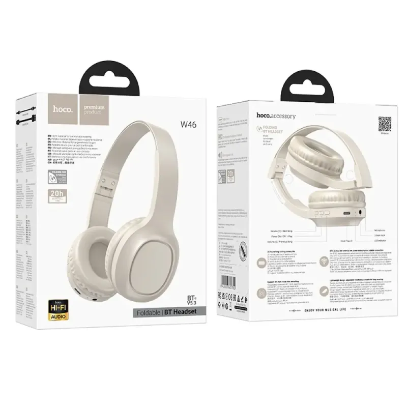 Hoco W46 Wireless Ακουστικά Stereo Charm V5.3 200mAh AUX Λευκά