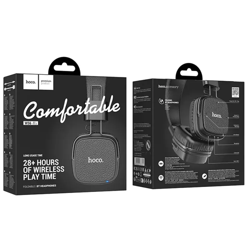Hoco W56 Wireless Ακουστικά Stereo Earl V5.4 250mAh με AUX και Μικρόφωνο Μαύρα