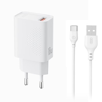 XO L159 QC 18W Φορτιστής Γρήγορης Φόρτισης USB-A με Καλώδιο Type-C