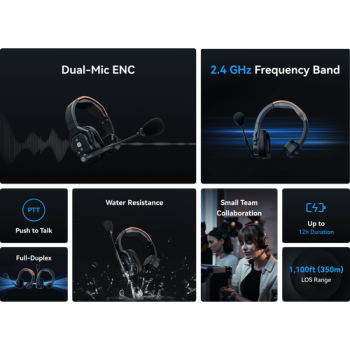 Hollyland Solidcom SE 4S – 4πλό Full-Duplex σύστημα Intercom με ENC (Global Version 2.4 GHz)