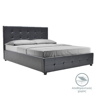 Κρεβάτι Roi pakoworld 160x200 PU μαύρο ματ + αποθηκευτικό χώρο