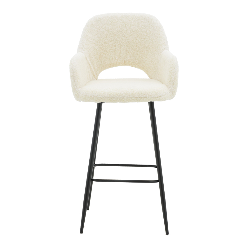 Σκαμπό bar Renish pakoworld μπουκλέ εκρού-μεταλλικό μαύρο πόδι 51x57x114εκ | 2 τμχ