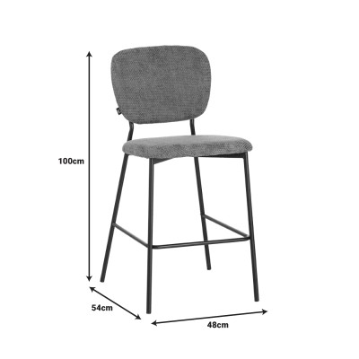 Σκαμπό μπαρ Cathair pakoworld μπουκλέ ύφασμα σε γκρι απόχρωση με μαύρα μεταλλικά πόδια 48x54x100εκ | 2 τμχ