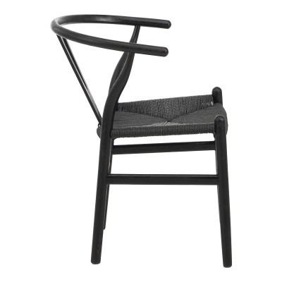Καρέκλα Wishbone pakoworld rubberwood-σχοινί σε μαύρη απόχρωση 53.5x57x74εκ