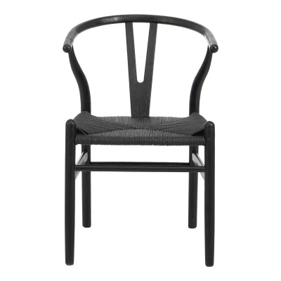 Καρέκλα Wishbone pakoworld rubberwood-σχοινί σε μαύρη απόχρωση 53.5x57x74εκ