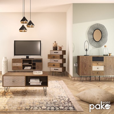 Συρταριέρα Boho pakoworld με συρτάρια-ντουλάπι καρυδί μεταλλικά πόδια 79,5x39,5x86εκ