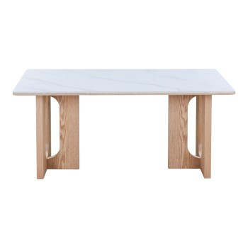 Τραπέζι Benqui pakoworld sintered stone-mdf σε λευκό μαρμάρου με βάση σε φυσική απόχρωση 160x90x75εκ