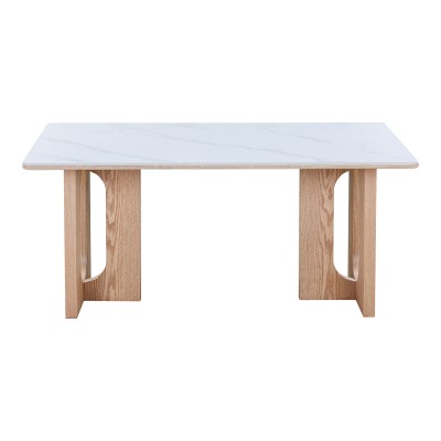 Τραπέζι Benqui pakoworld sintered stone-mdf σε λευκό μαρμάρου με βάση σε φυσική απόχρωση 160x90x75εκ
