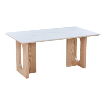 Τραπέζι Benqui pakoworld sintered stone-mdf σε λευκό μαρμάρου με βάση σε φυσική απόχρωση 160x90x75εκ