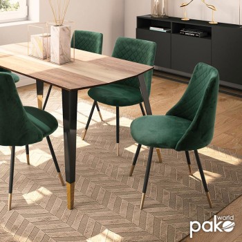 Καρέκλα Giselle pakoworld βελούδο σκούρο πράσινο-μαύρο χρυσό πόδι | 4 τμχ