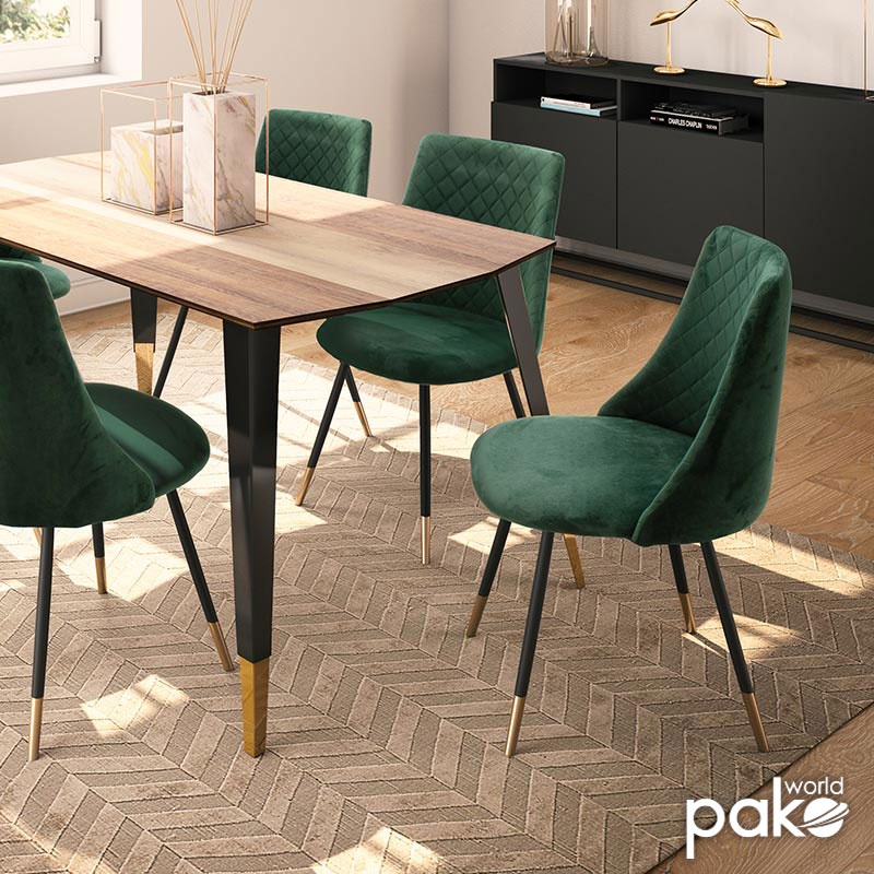 Καρέκλα Giselle pakoworld βελούδο σκούρο πράσινο-μαύρο χρυσό πόδι | 4 τμχ