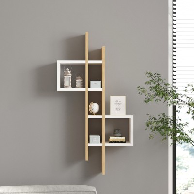 Ραφιέρα τοίχου Garel pakoworld σε oak-λευκή απόχρωση 53,8x19,6x108εκ