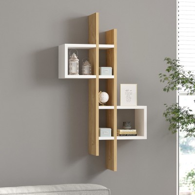 Ραφιέρα τοίχου Garel pakoworld σε oak-λευκή απόχρωση 53,8x19,6x108εκ
