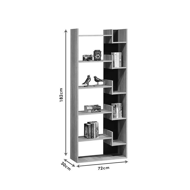 Βιβλιοθήκη Naya pakoworld sonoma-ανθρακί 72x30x182.5εκ