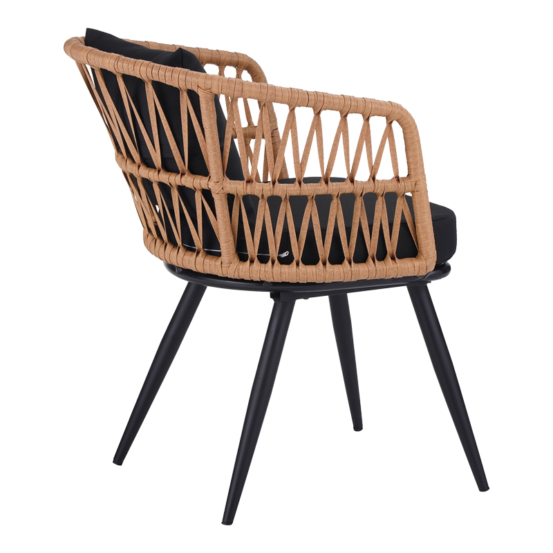 Πολυθρόνα Naoki pakoworld pe rattan -metal σε φυσική απόχρωση με μαύρα πόδια/μαξιλάρι 62x60x80εκ