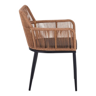 Πολυθρόνα Naoki pakoworld pe rattan -metal σε φυσική απόχρωση με μαύρα πόδια/μαξιλάρι 59x62.5x82εκ