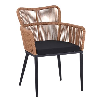 Πολυθρόνα Naoki pakoworld pe rattan -metal σε φυσική απόχρωση με μαύρα πόδια/μαξιλάρι 59x62.5x82εκ