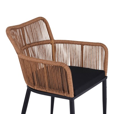 Πολυθρόνα Naoki pakoworld pe rattan -metal σε φυσική απόχρωση με μαύρα πόδια/μαξιλάρι 59x62.5x82εκ