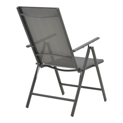 Πολυθρόνα Candor pakoworld ανθρακί μέταλλο και γκρι textilene 51.5x63.5x107εκ | 4 τμχ