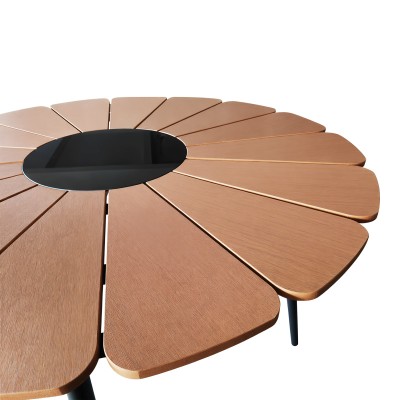 Τραπέζι Pinap pakoworld μαύρο αλουμίνιο και plywood σε φυσική απόχρωση Φ110x74εκ