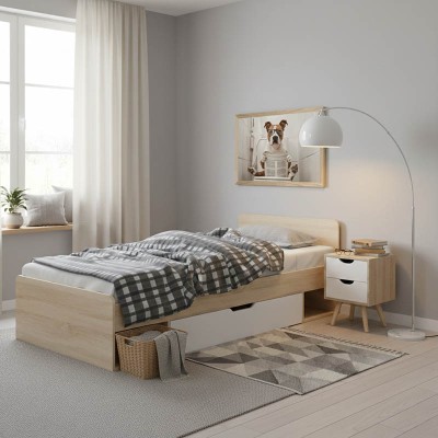 Κρεβάτι με συρτάρι Letto pakoworld σε oak - λευκό απόχρωση 90x200εκ