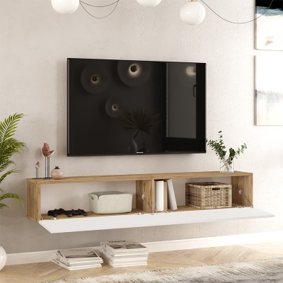 Έπιπλο τηλεόρασης επιτοίχιο Dello pakoworld λευκό-oak 180x31.6x29.6εκ