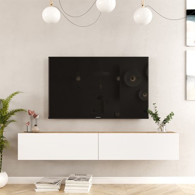 Έπιπλο τηλεόρασης επιτοίχιο Dello pakoworld λευκό-oak 180x31.6x29.6εκ
