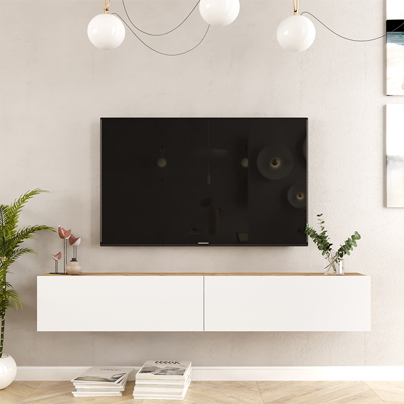 Έπιπλο τηλεόρασης επιτοίχιο Dello pakoworld λευκό-oak 180x31.6x29.6εκ