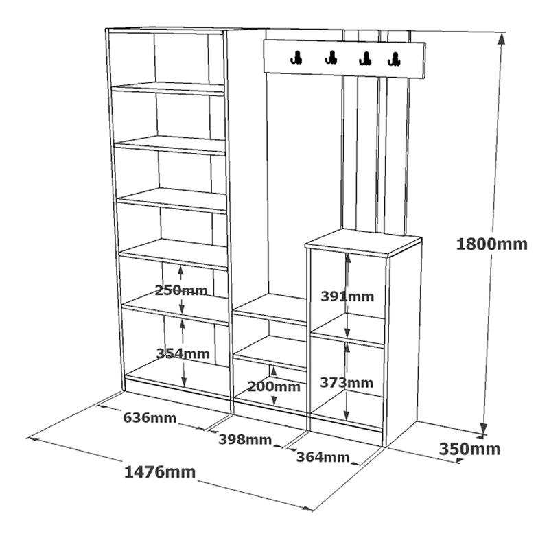 Έπιπλο εισόδου Doorse pakoworld μελαμίνης ανθρακί-oak 147.5x35x180εκ