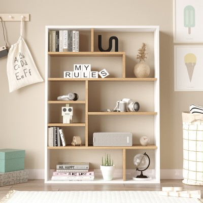 Βιβλιοθήκη Decora pakoworld σε oak-λευκό απόχρωση 90x22x123.6εκ