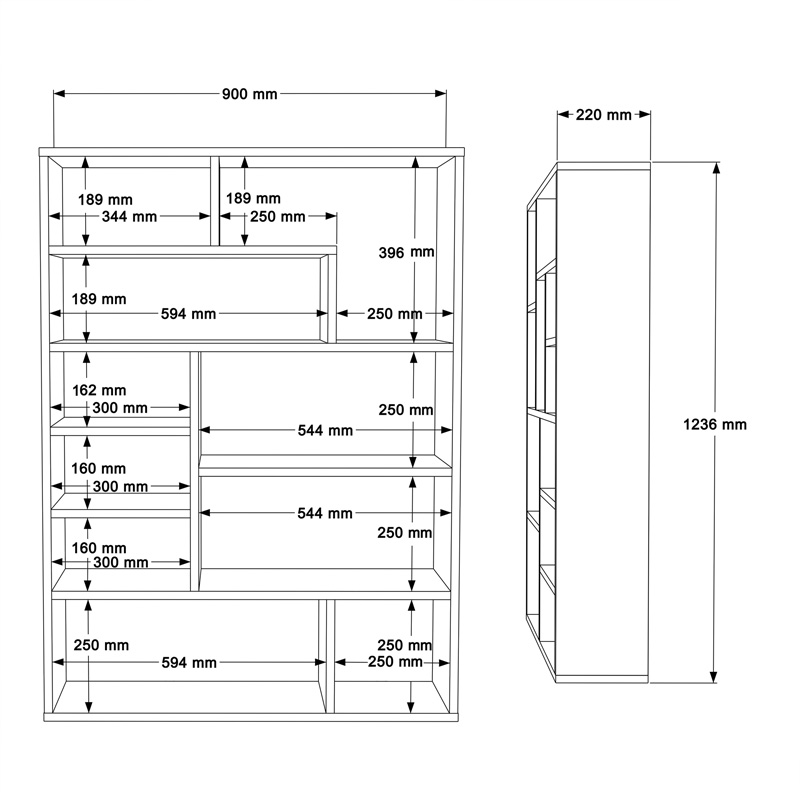 Βιβλιοθήκη Decora pakoworld σε oak-λευκό απόχρωση 90x22x123.6εκ