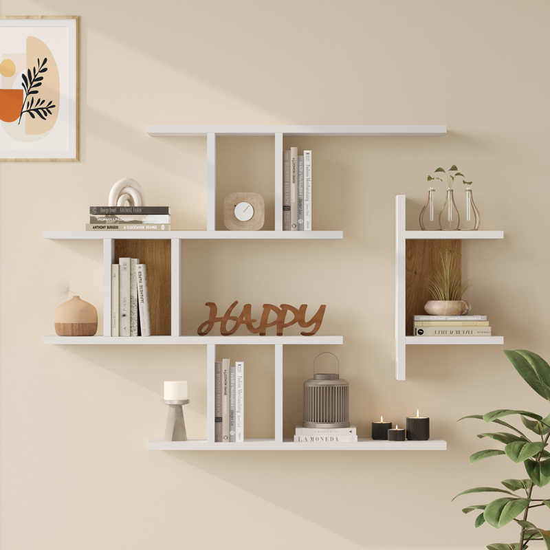 Ραφιέρα τοίχου Ledia pakoworld λευκό με oak 110,6x14,5x78εκ