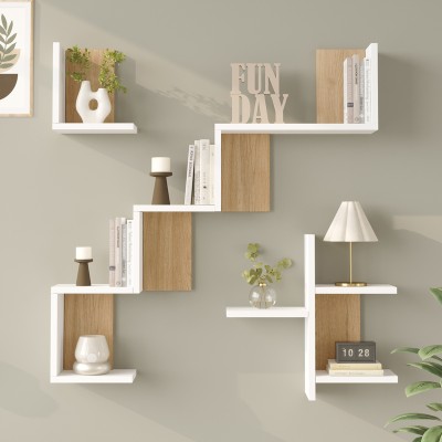 Ραφιέρα τοίχου Verso pakoworld λευκό με oak 99,4x14,5x103εκ