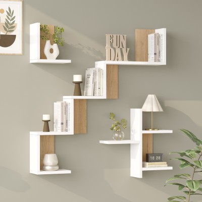 Ραφιέρα τοίχου Verso pakoworld λευκό με oak 99,4x14,5x103εκ