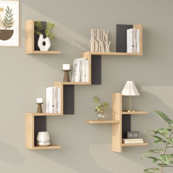 Ραφιέρα τοίχου Verso pakoworld oak με ανθρακί 99,4x14,5x103εκ